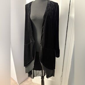Long Black Velvet Duster with Chiffon Trim